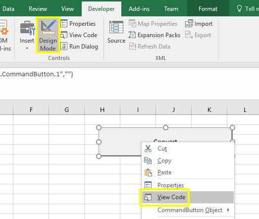Excel Design Mode Просмотр кода