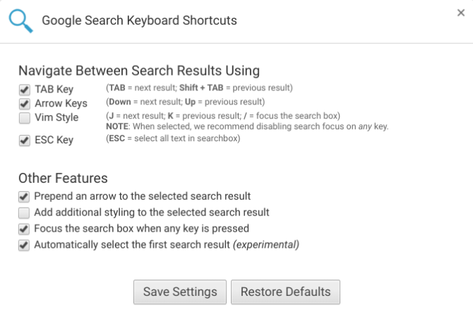 Google Instant сочетания клавиш