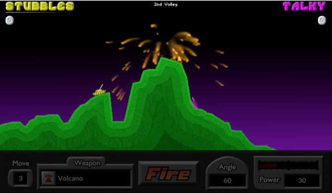 танк игры - Pocket Tanks вулкан выстрел