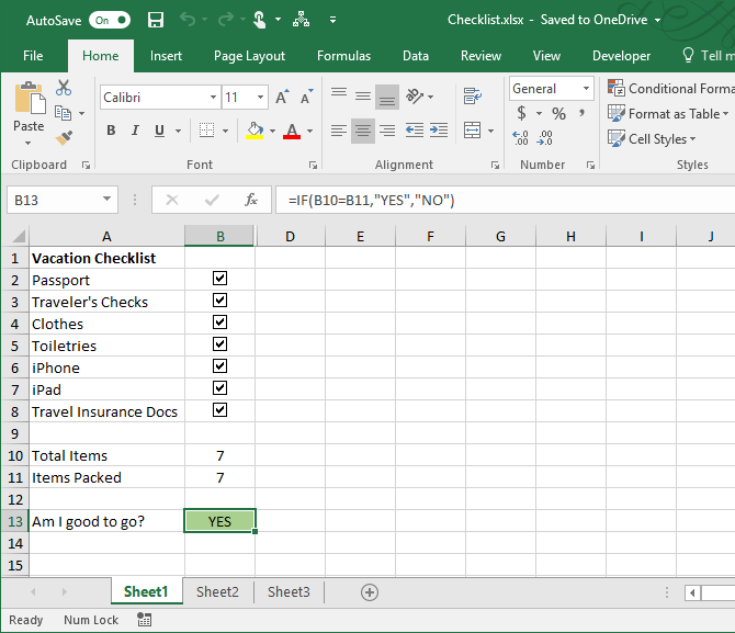 добавить контрольный список Excel