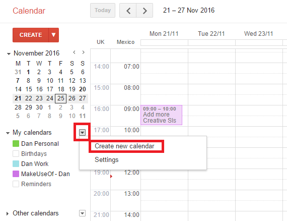создать календарь Google
