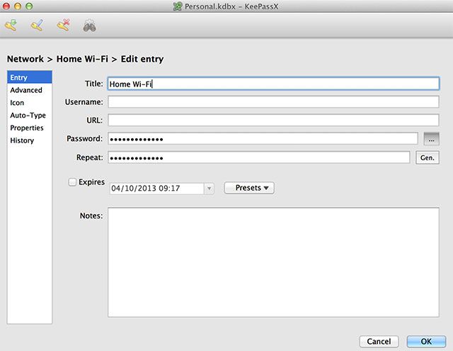 KeePassX и MiniKeePass: бесплатное безопасное решение для паролей iOS и Mac OS X kp edit entry