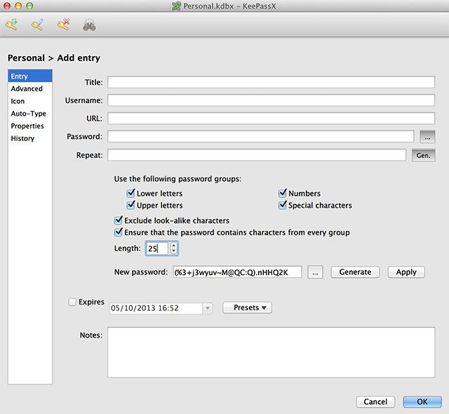 KeePassX и MiniKeePass: бесплатное безопасное решение для паролей iOS и Mac OS X kp new entry