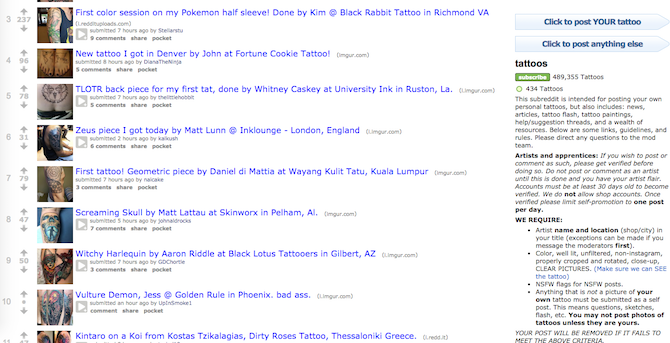 Тату сайты и приложения - Reddit Tattoos