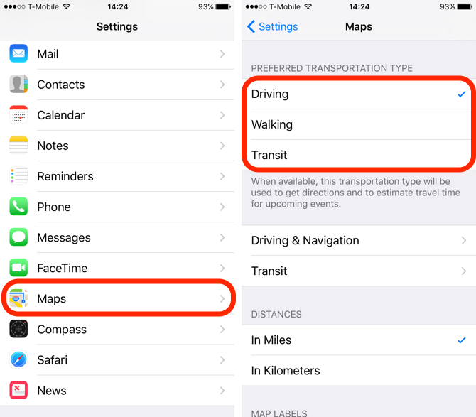 iOS 10 Функция Предпочитаемый способ транспортировки
