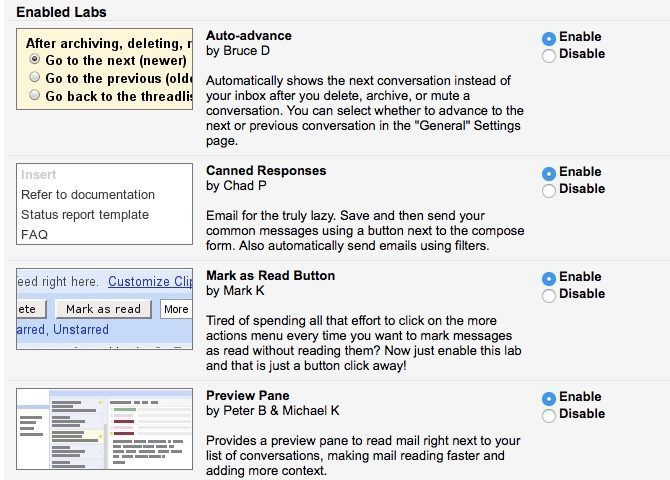 Лаборатория функция в Gmail