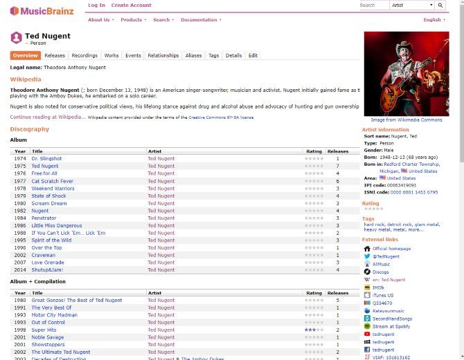 Музыкальный интернет-путеводитель для аудиофилов 11 MusicBrainz Page