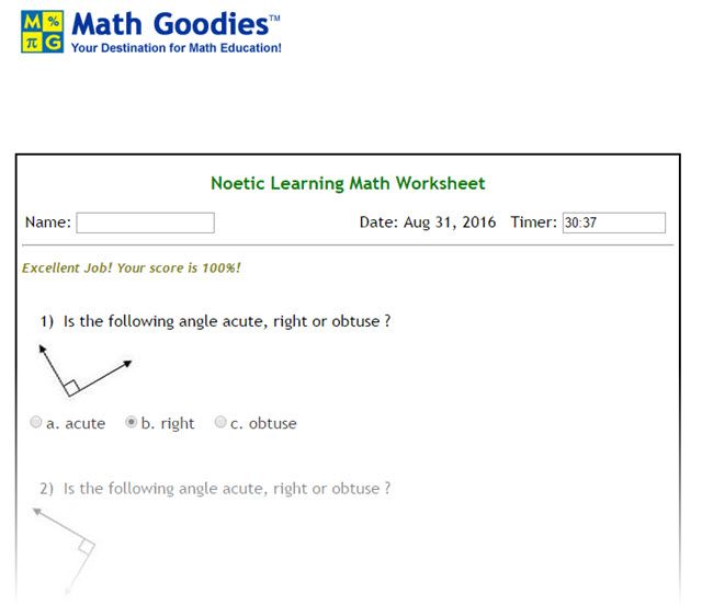Скриншот Math Goodies Noetic Learning Worksheet, пример
