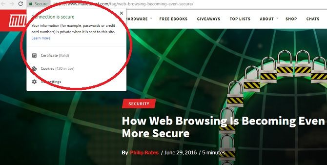 Уведомление о безопасном подключении в Google Chrome
