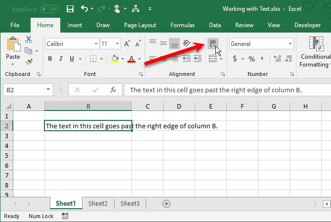 текстовые функции Excel - нажмите кнопку «Обтекание текстом»