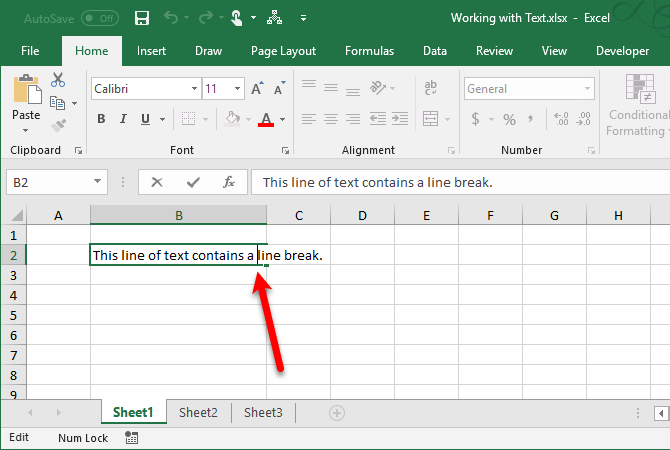 текстовые функции Excel - введите разрыв строки в ячейке