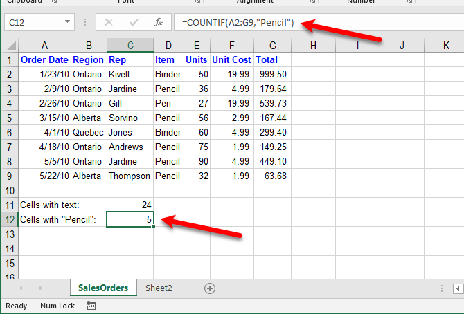 Текстовые функции Excel - Подсчет ячеек с определенным текстом
