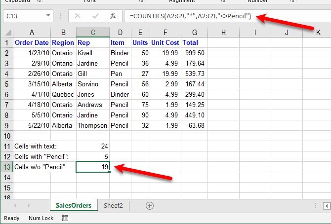 Текстовые функции Excel - Подсчет ячеек с текстом, кроме определенного текста