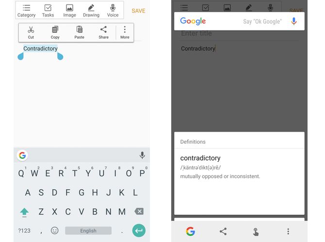 4 Google Now о функциях Tap, которые вы не делали' /></p>
<p>Для людей, использующих телефоны Android со встроенным Google Assistant, вы можете получить тот же результат, выполнив то же действие. Затем, после того, как появится Google Assistant, <strong>прокрутите ниже</strong> чтобы увидеть Карту Знаний, имеющую значение слова.</p>
<p>Бывают моменты, когда выделение одного слова невозможно, например, в чатах с мгновенными сообщениями или в твиттере, поскольку одно и то же действие выделяет всю вещь. В этом случае вам нужно <strong>нажмите и удерживайте кнопку &laquo;Домой&raquo;</strong>, и после того, как экран Now on Tap активен, <strong>нажмите кнопку, которая выглядит как указательный палец</strong>. Теперь вы сможете нажать на слово в тексте и найти его значение.</p>
<p><noscript><img decoding=