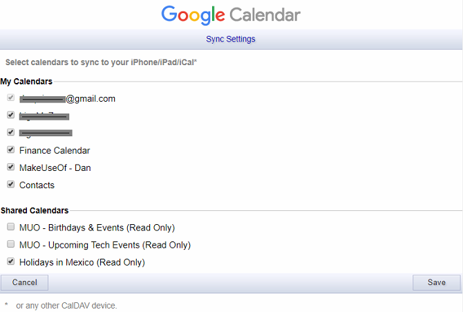 настройки синхронизации общего календаря Google Calendar