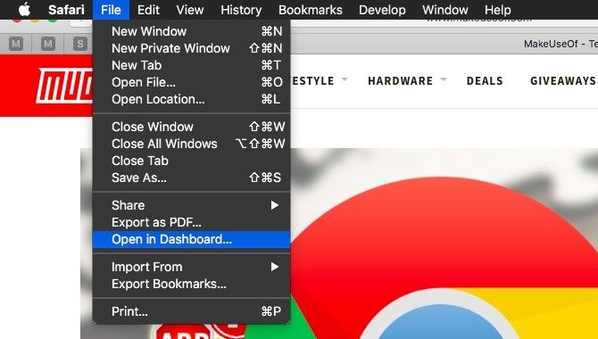 Safari Open в панели инструментов