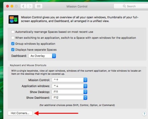 Кнопка Hot Corners