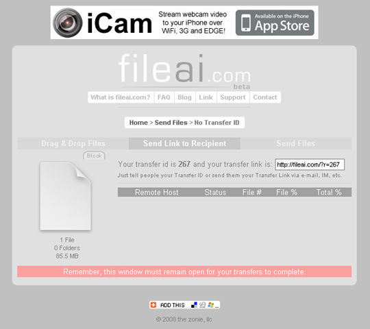 fileAi - обмен большими файлами через Интернет