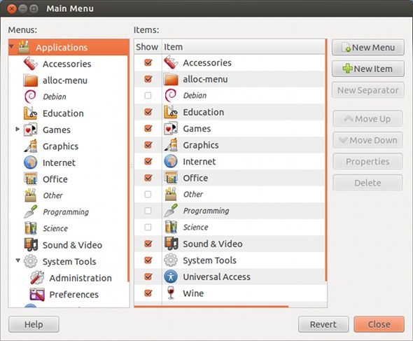 системное меню linux