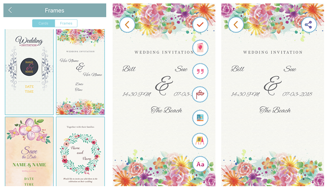 создавать собственные свадебные приглашения с помощью карточек свадебных приглашений. Круиз Infotech Maker мобильное приложение