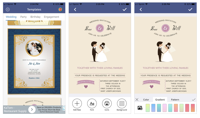 создавать собственные свадебные приглашения с помощью мобильного приложения для создания пригласительных билетов