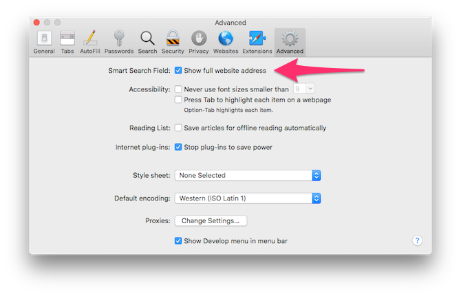 Отображение полного URL в Safari