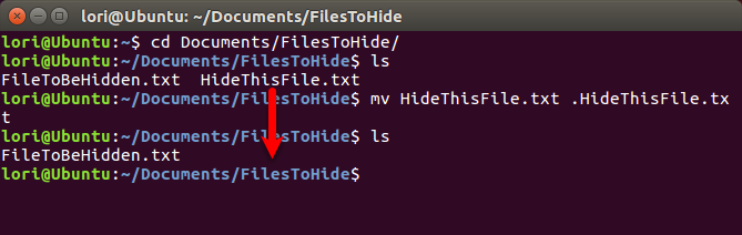 Скрыть файл с помощью терминала в Linux