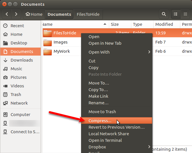 Сжать папку в ZIP-файл в Nautilus в Ubuntu