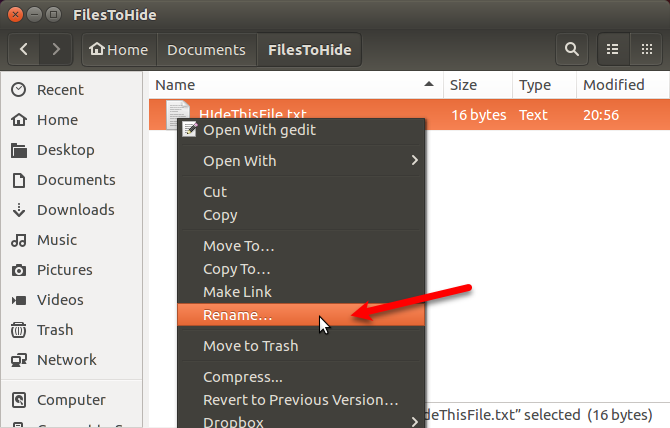 Переименуйте файл в Nautilus в Ubuntu