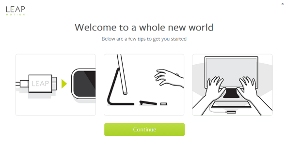 Экран-заставка настройки Leap Motion