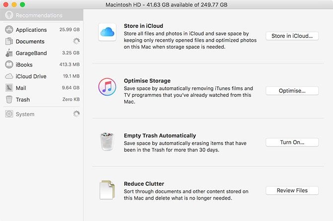 Управление хранением в MacOS Sierra