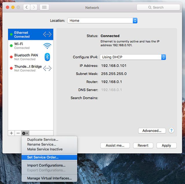 OSX с изменением сети приоритетов 1