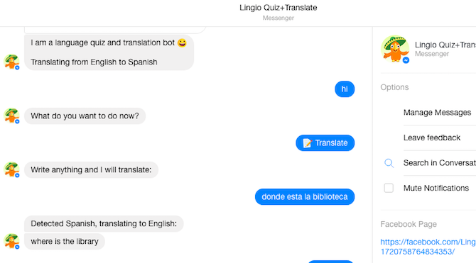 Facebook Messenger Bot - Lingio