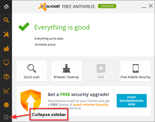 Avast - Главная - Свернуть боковую панель