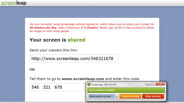 Поделитесь своим экраном с Screenleap