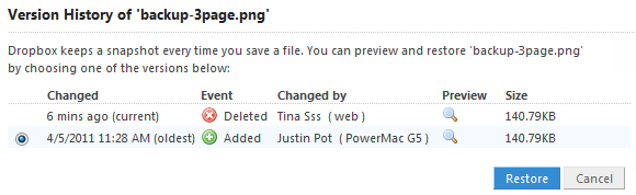 Dropbox восстановить удаленные файлы