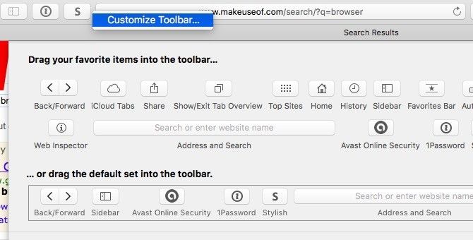 Safari Настройка панели инструментов