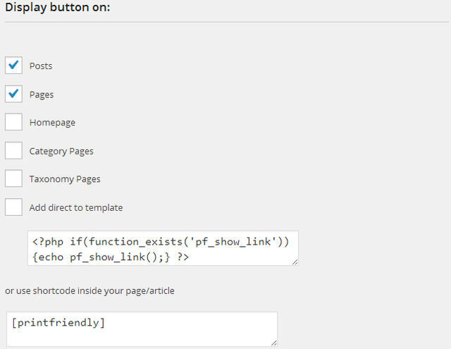 Плагин WordPress для печати - Настройки - Отображение кнопок