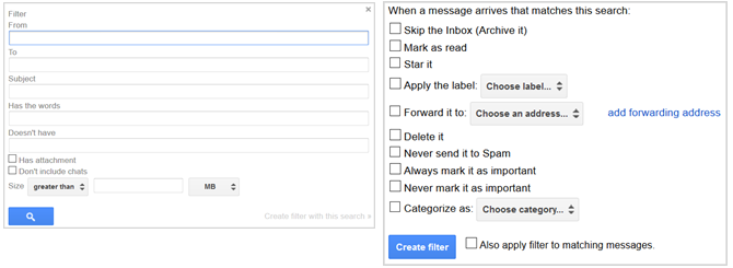 настройки Gmail создать фильтр