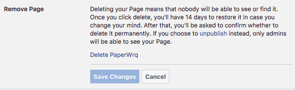Как удалить бизнес-страницу Facebook Страница удаления Facebook 1