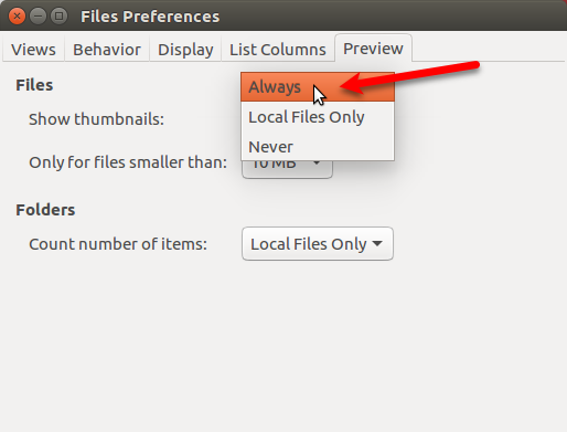 Настройки файлов Google Диска в Ubuntu
