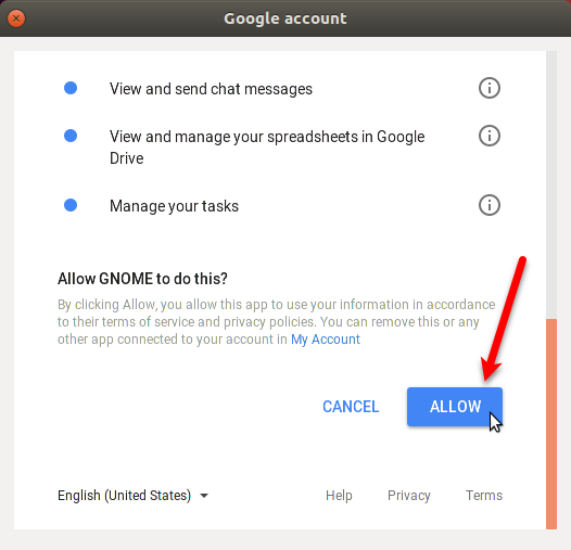 Разрешить Gnome доступ к Google Диску