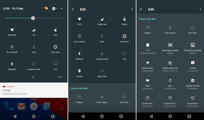 Панель быстрого доступа Android Nougat Редактировать и реорганизовать