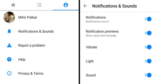 Настройки Facebook Messenger Lite Уведомления