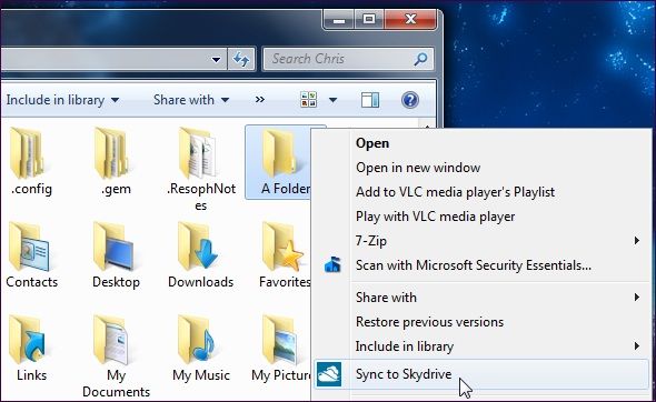 Синхронизировать с SkyDrive