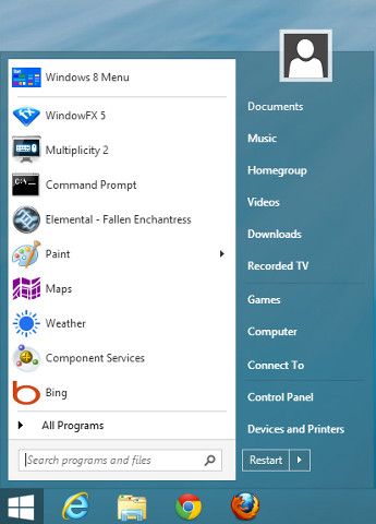 Windows 8 меню Пуск