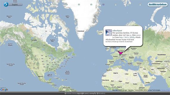 3 крутых Twitter и Google Maps Mashups, которые вы должны проверить twittervision