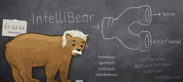 Фильтруйте свои VPN-туннели с Tunnelbear' /></p>
<h2>Умнее Туннелирование</h2>
<p>Иногда могут быть сайты, которые не слишком хорошо реагируют на ваше туннелирование. Возможно, у вас есть сайт онлайн-банкинга, который работает немного неудобно с Tunnelbear, но вы не хотите выключать VPN, пока вы занимаетесь банковским делом?</p>
<p>Или, может быть, вы находитесь в стране, где YouTube или Facebook заблокированы. Возможно, вам нужен Tunnelbear для этих сайтов, но вы хотите нормально просматривать все остальное — это то, где Intellibear облегчает жизнь.</p><script data-noptimize=