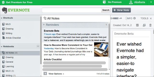 Evernote ток-интерфейс