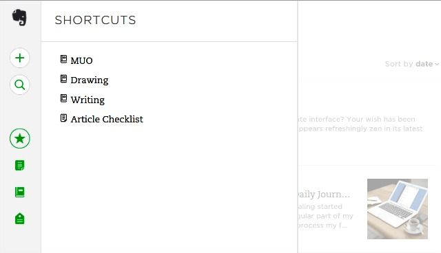 Evernote-бета-скользящая панель